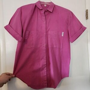 Cherokee Vintage Pink Button Up Short Sleeve Top ZB84580M Mens Medium